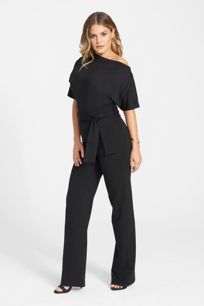 Date night calls for a trendy off the shoulder jumpsuit. 